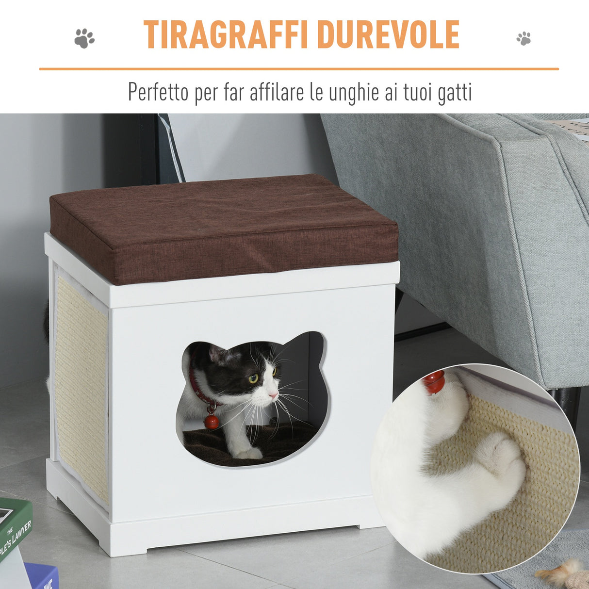 easycomfort easycomfort cuccia per gatti in legno con 2 cuscini e tiragraffi rimovibili bianco