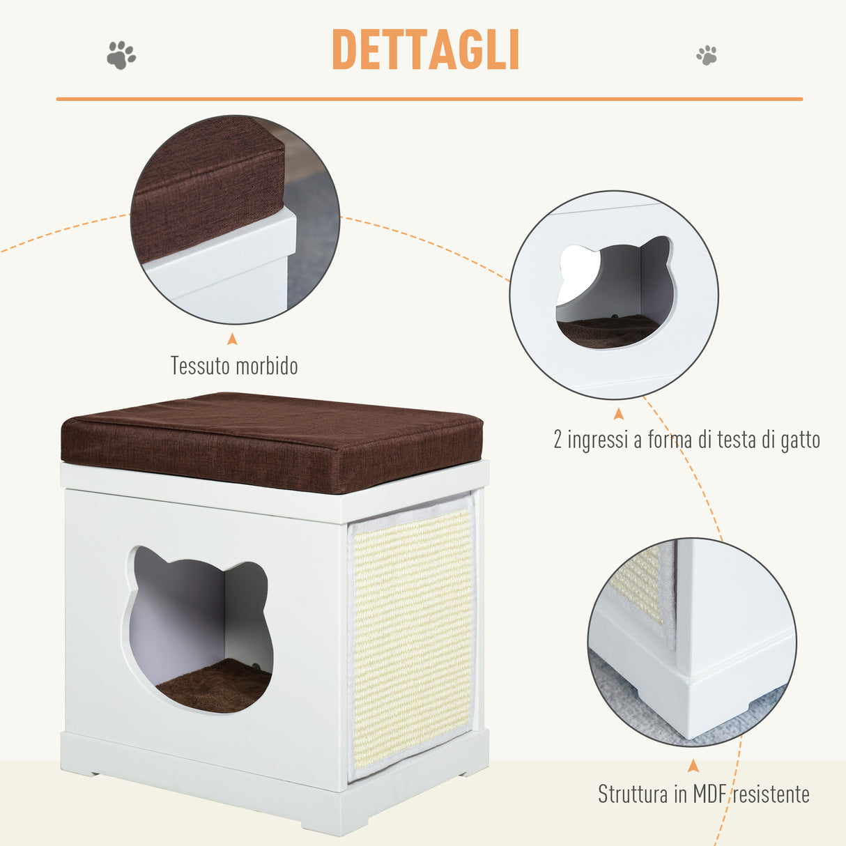 easycomfort easycomfort cuccia per gatti in legno con 2 cuscini e tiragraffi rimovibili bianco