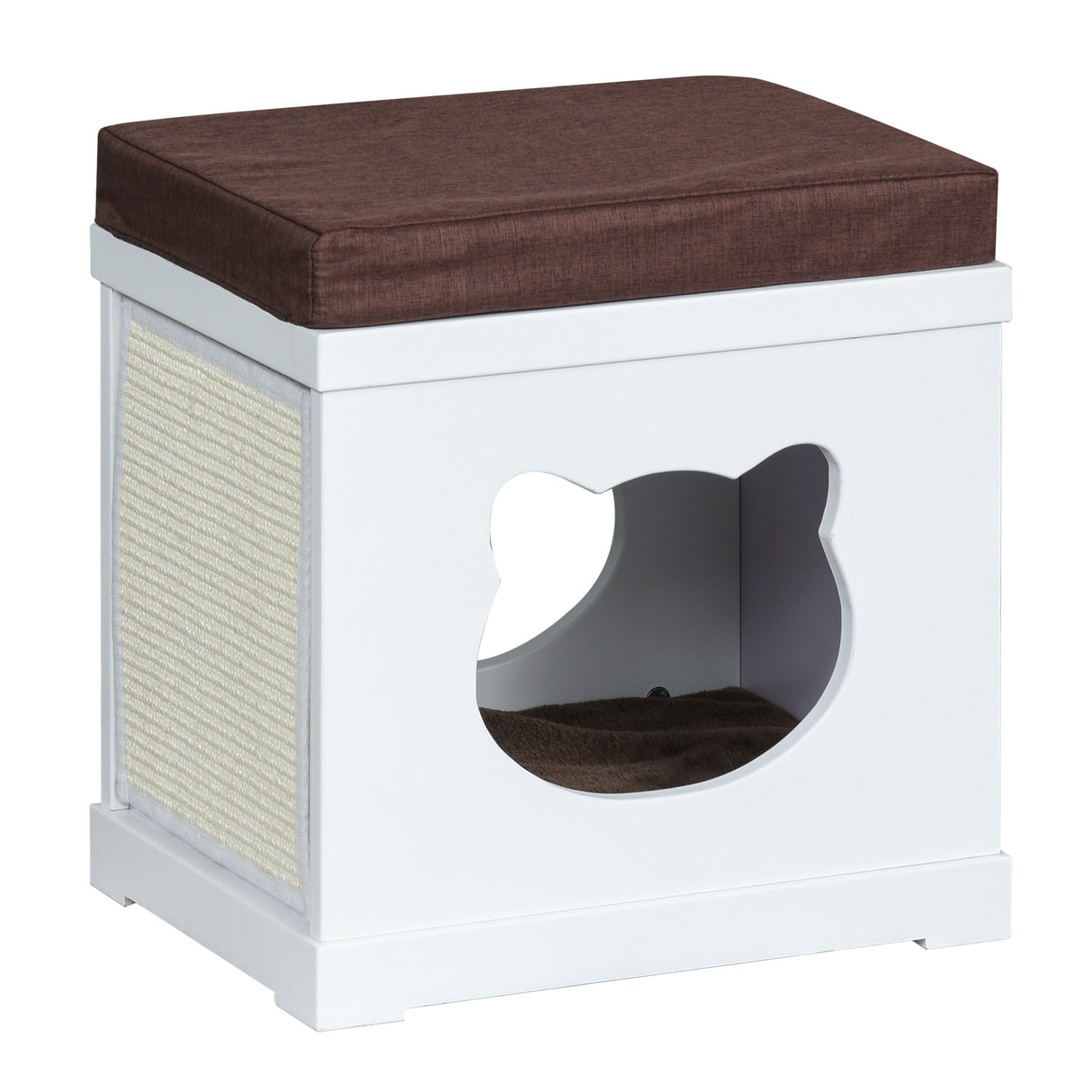 easycomfort easycomfort cuccia per gatti in legno con 2 cuscini e tiragraffi rimovibili bianco