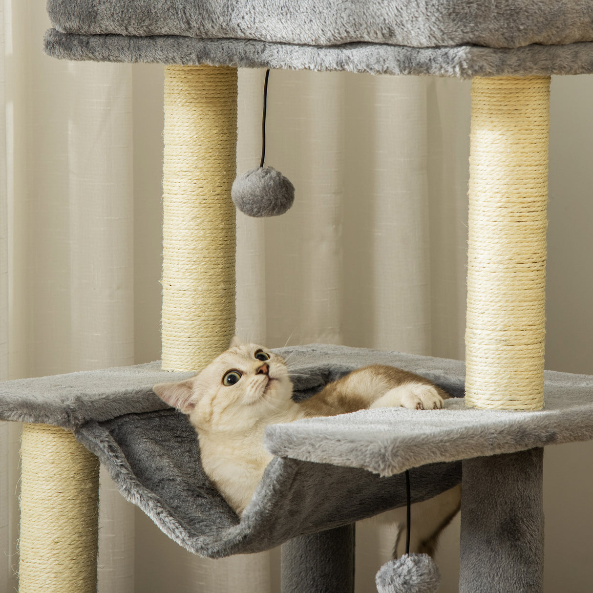 easycomfort easycomfort albero tiragraffi con corde sisal casetta e amaca rivestimento peluche e feltro altezza 100cm grigio