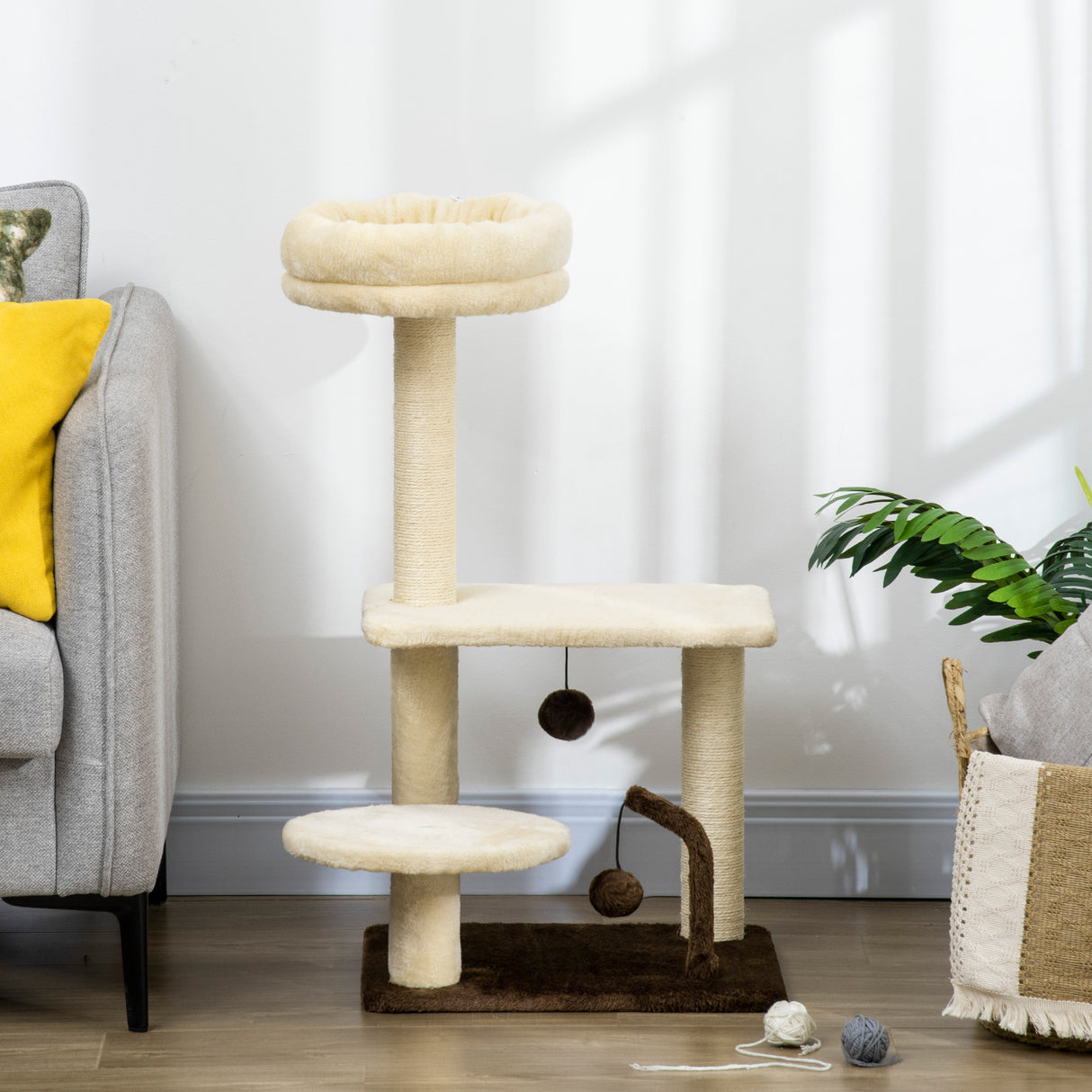 easycomfort albero tiragraffi per gatti con palo in sisal posatoio e palline da gioco in truciolato e peluche 44x38x74 cm