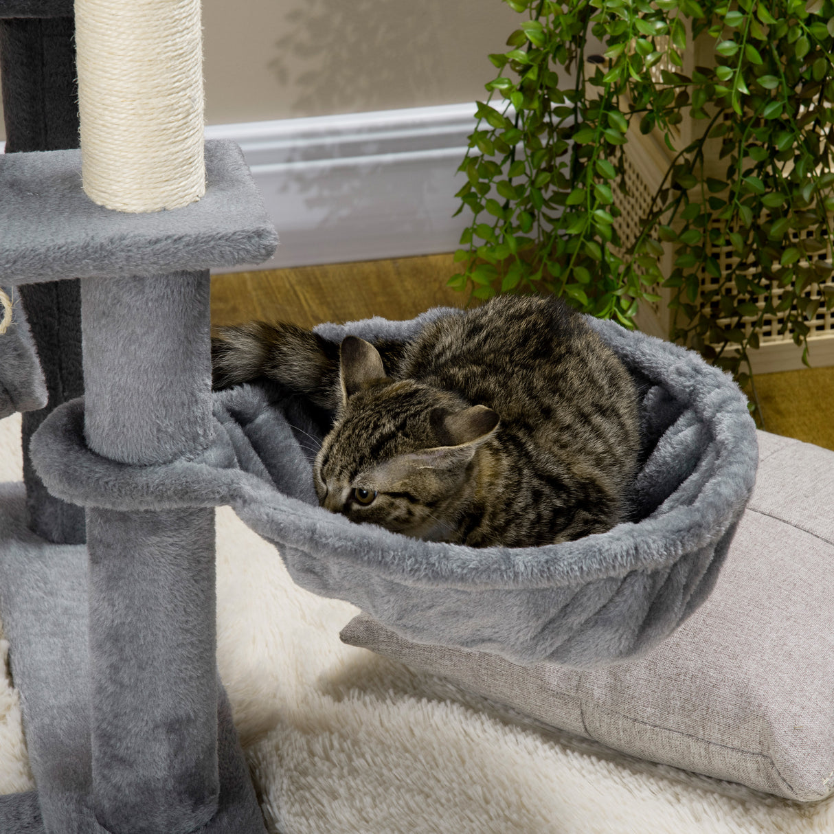easycomfort albero tiragraffi per gatti con pali in sisal casetta lettino e amache 48x48x140cm grigio