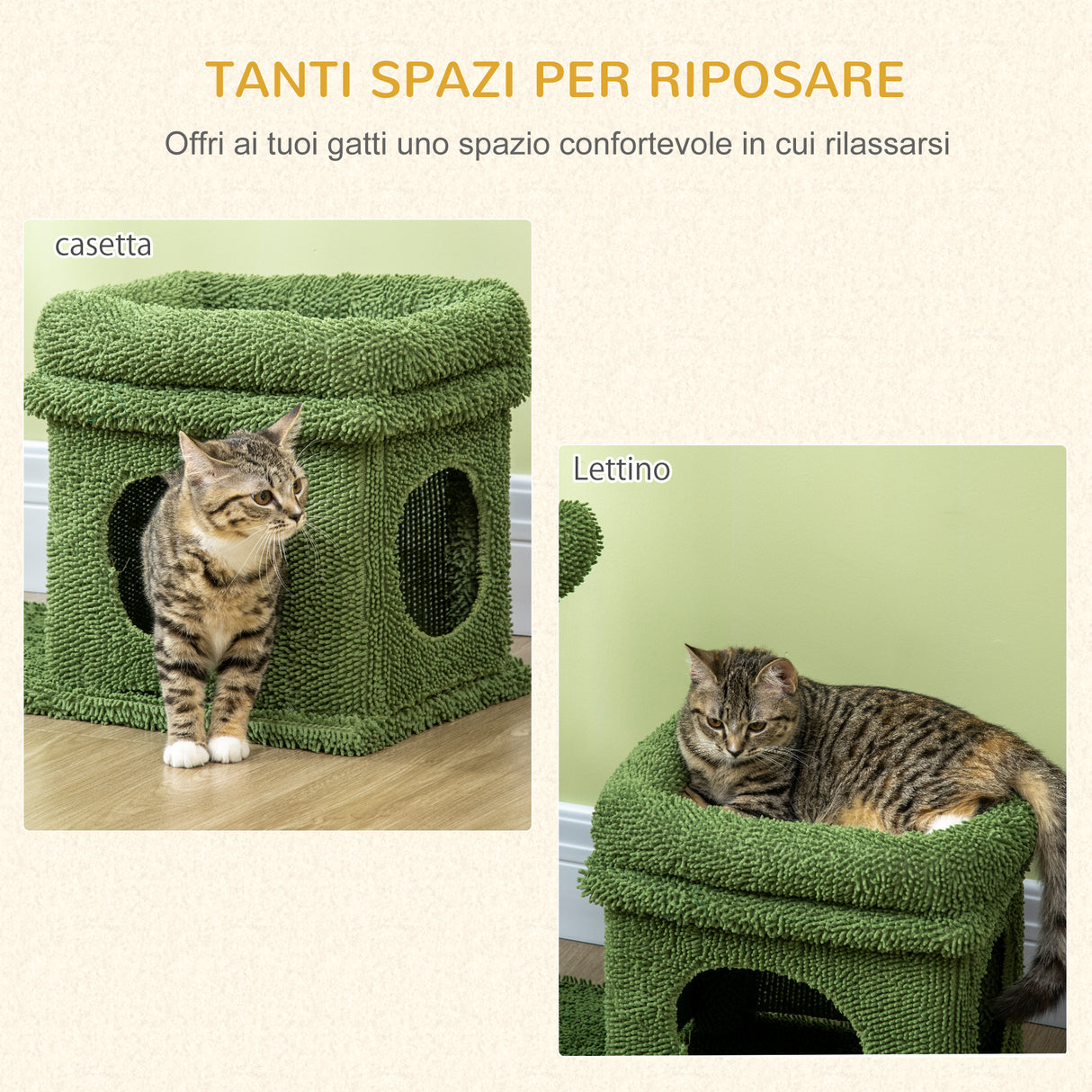easycomfort tiragraffi per gatti con lettino casetta e palo in sisal a forma di cactus 68x30x67cm verde