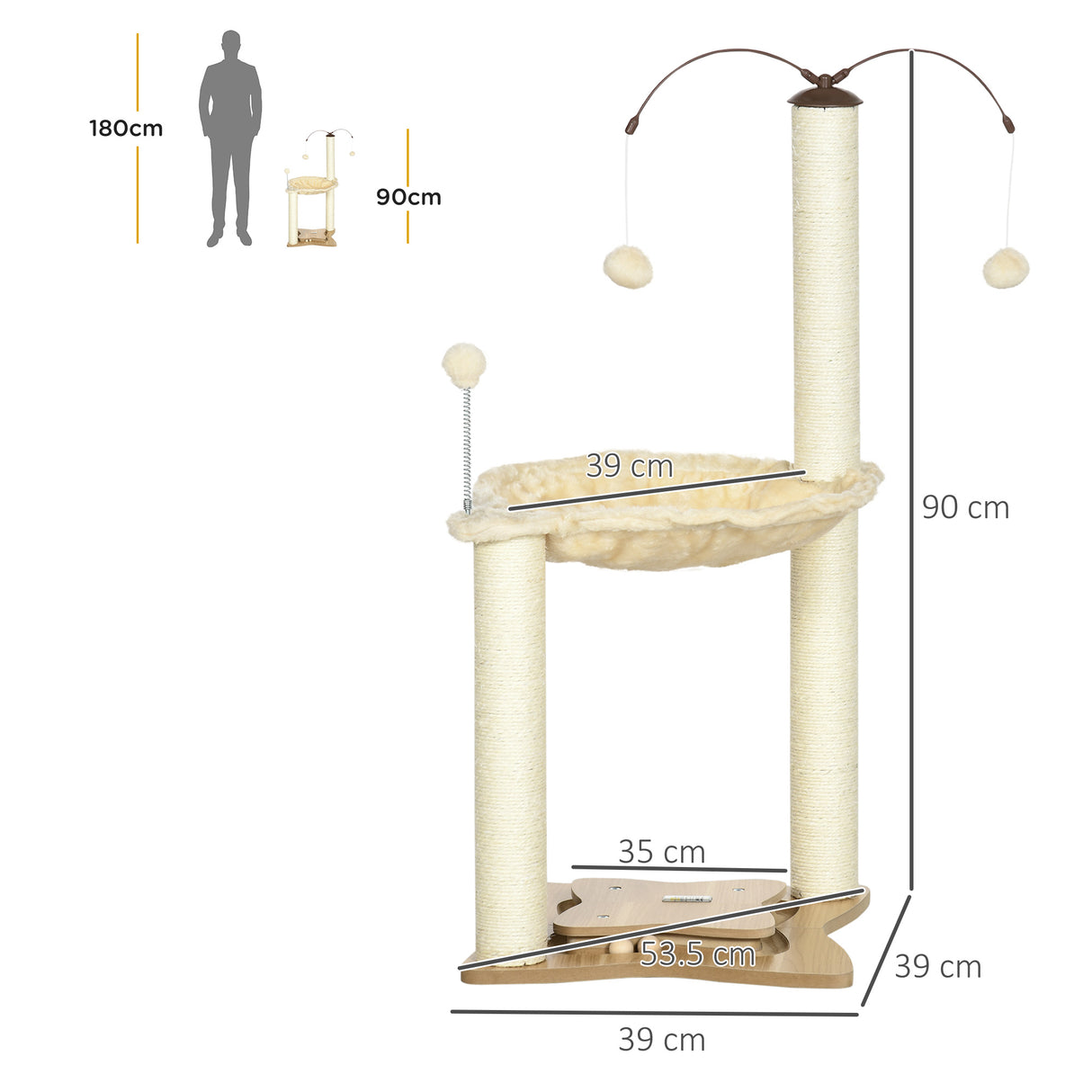 easycomfort albero tiragraffi per gatti max 5kg con amaca palline da gioco e pali in sisal 53.5x53.5x90 cm beige