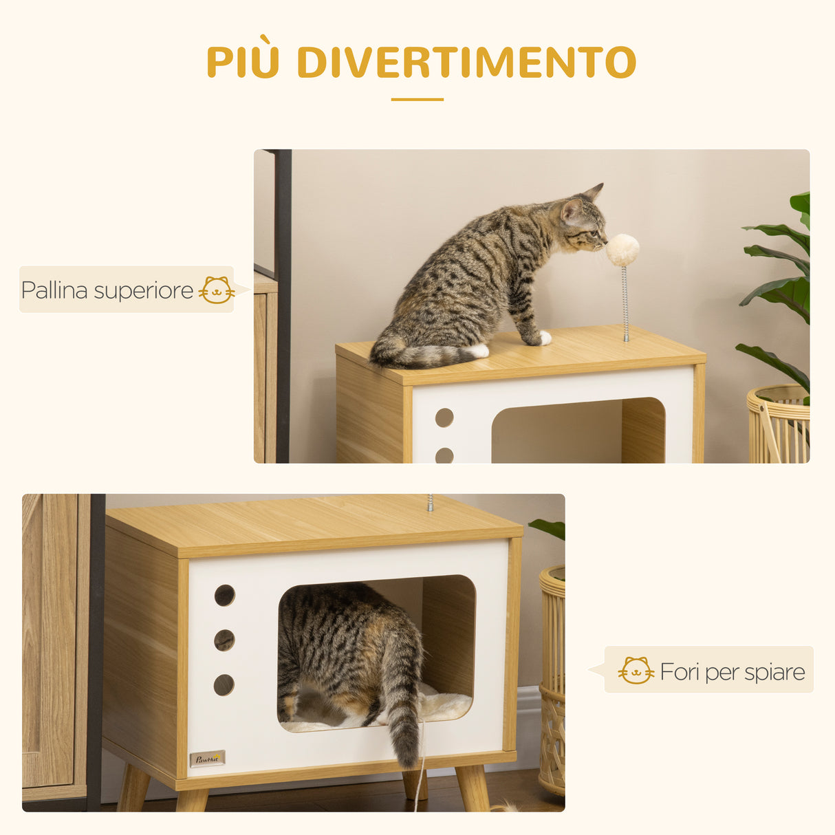 easycomfort casetta per gatti in truciolato a forma di televisore con cuscino e pallina giocattolo 50x28x43 cm