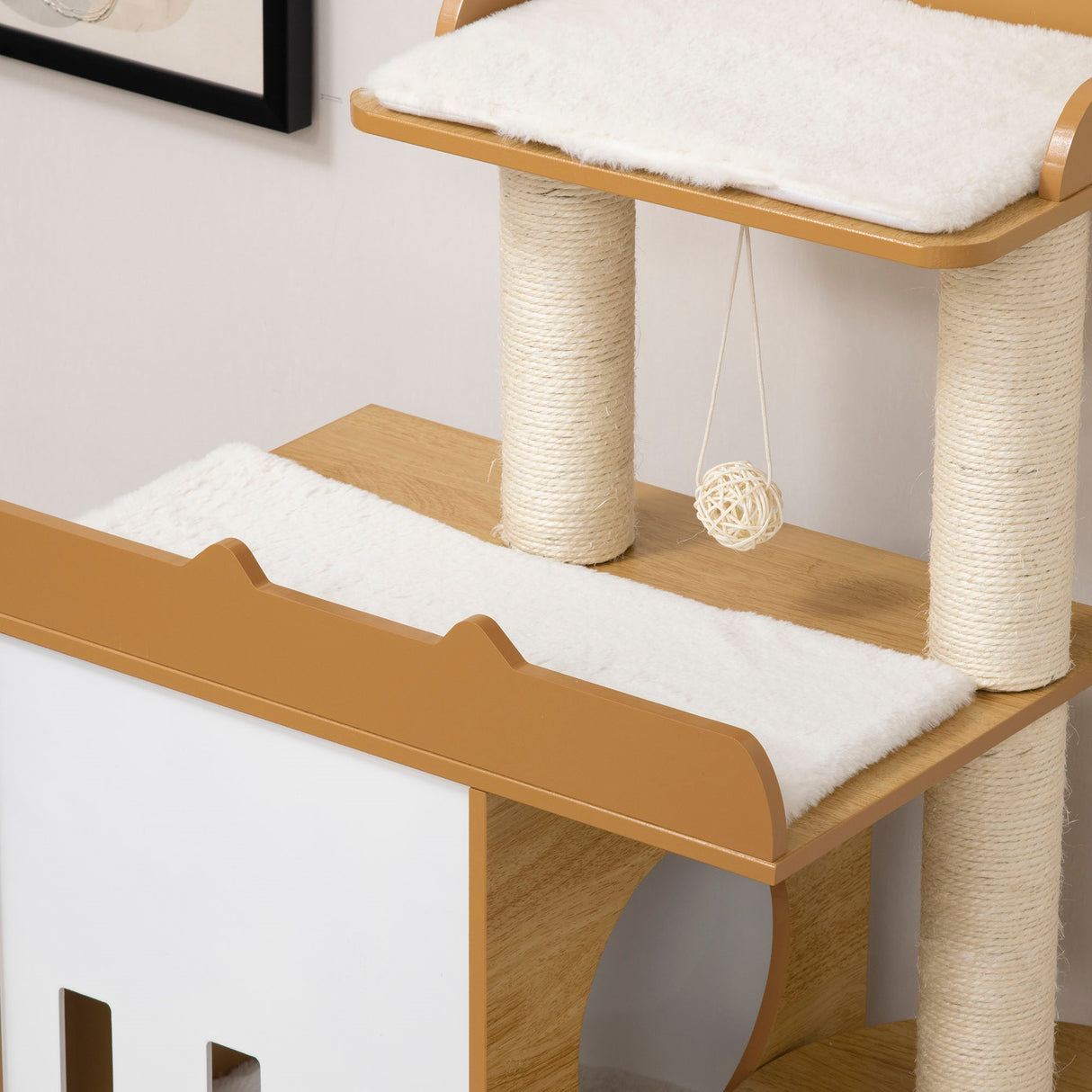 easycomfort albero per gatti in mdf con tiragraffi per gatti 2 casette per gatti posatoi e pallina da gioco 60x48x133 cm
