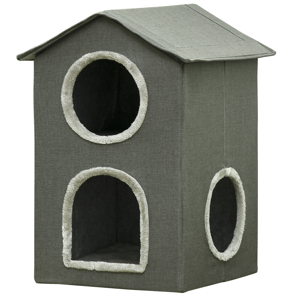 easycomfort easycomfort casetta per gatti a due livelli con cuscini lavabili 3 entrate 42x46x59 5 cm grigio