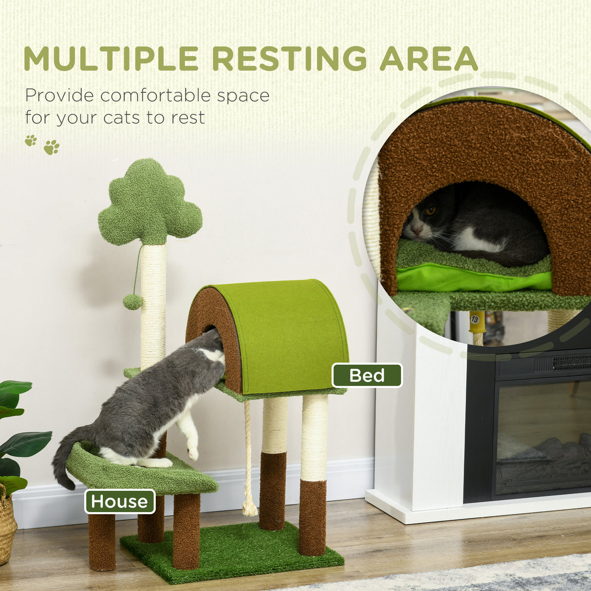 easycomfort easycomfort albero per gatti a tema foresta con casetta lettino tiragraffi e pallina 49x40x107 cm verde