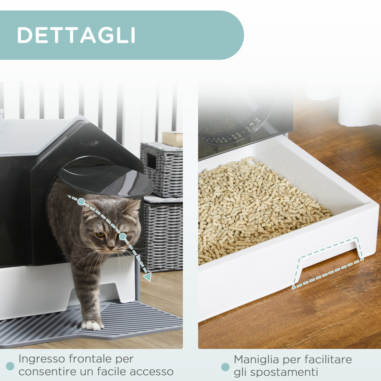 easycomfort lettiera per gatti chiusa con vassoio estraibile tappetino e paletta inclusi 47x45x42cm grigio
