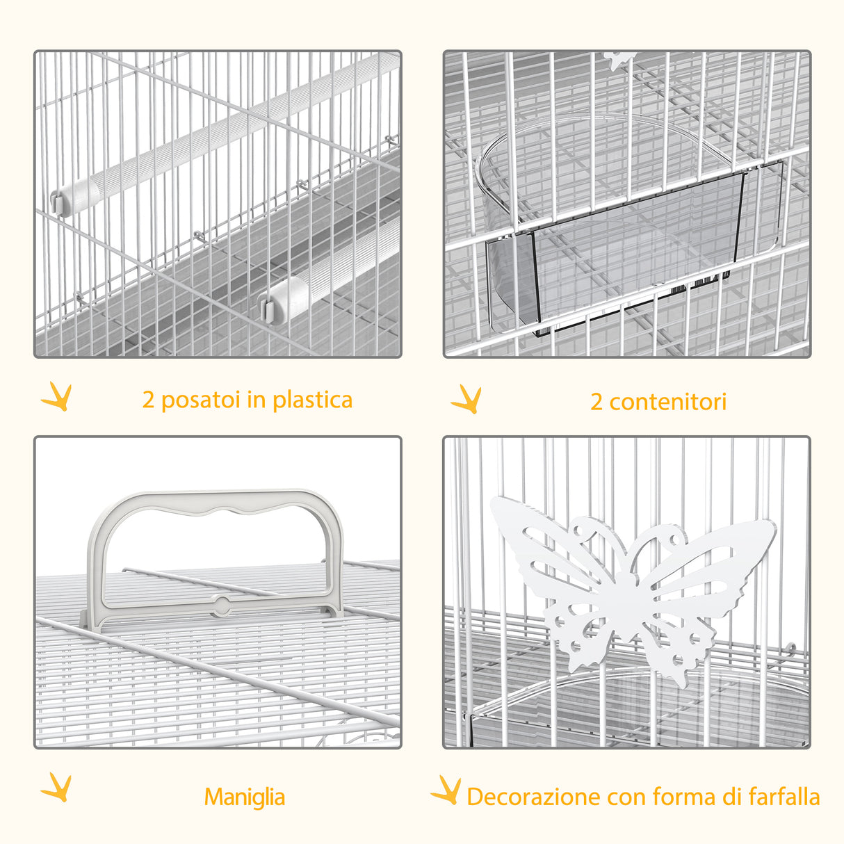 easycomfort easycomfort gabbia per uccelli in metallo con posatoi ciotole per cibo e maniglia 60x41x41cm