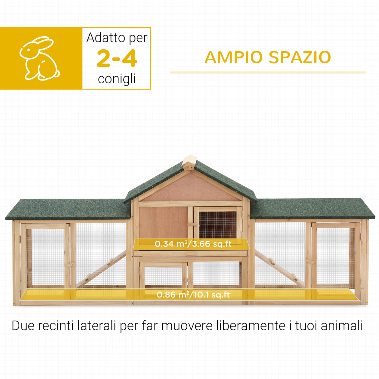 easycomfort easycomfort conigliera da giardino con corsa e rampe tetto impermeabile legno 210x45.5x84.5cm