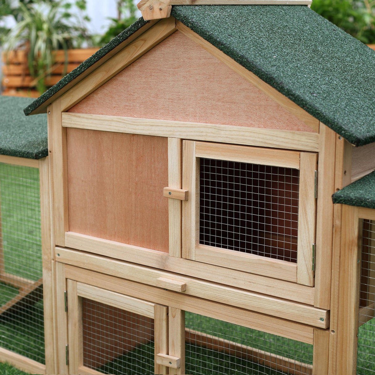 easycomfort easycomfort conigliera da giardino con corsa e rampe tetto impermeabile legno 210x45.5x84.5cm