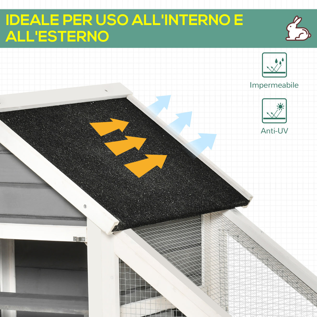 easycomfort easycomfort conigliera in legno con area aperta e rampa casetta per conigli con fondo estraibile e porte 140x65x120cm grigio