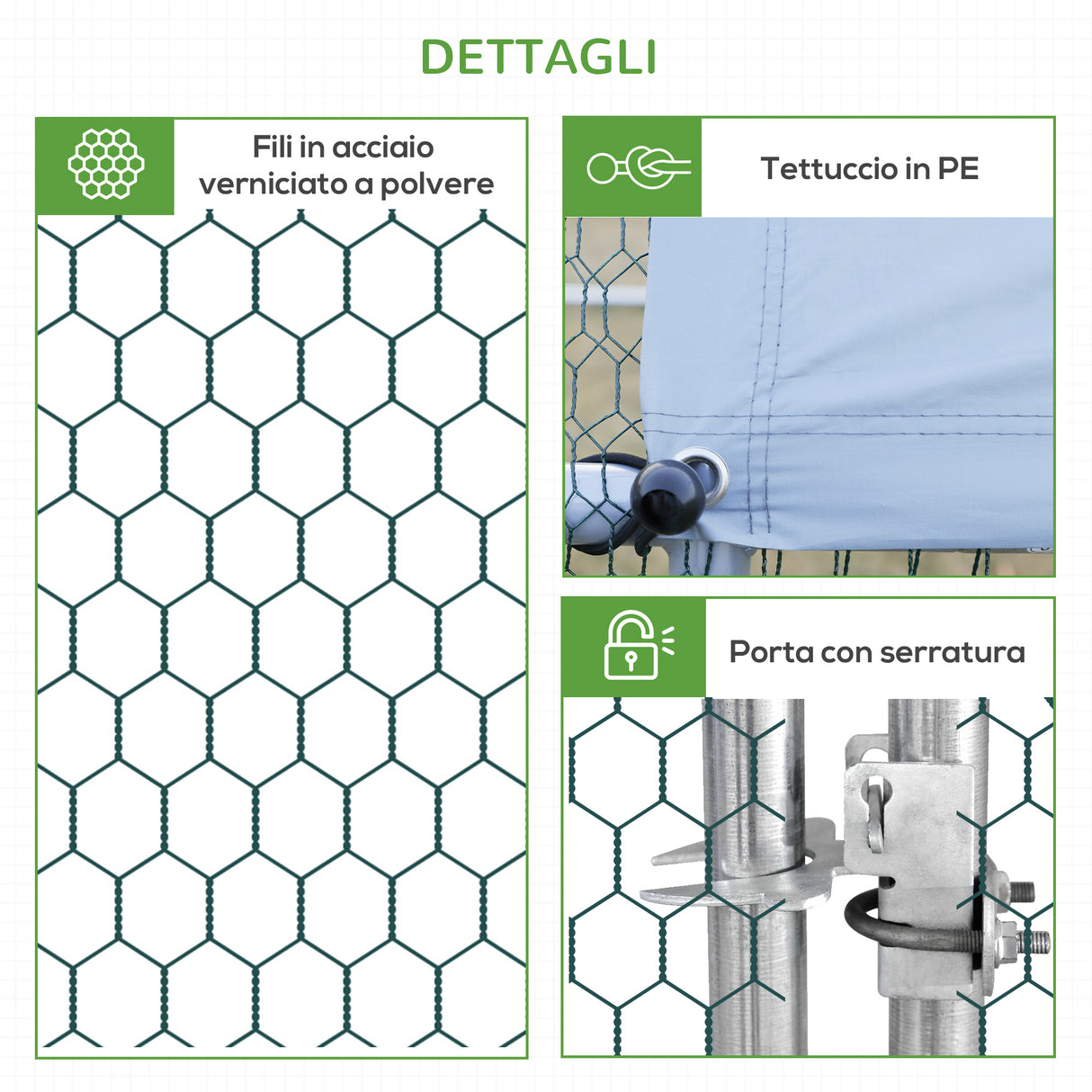 easycomfort easycomfort pollaio da giardino con telaio zincato copertura impermeabile e rete esagonale 3x6x2m argento