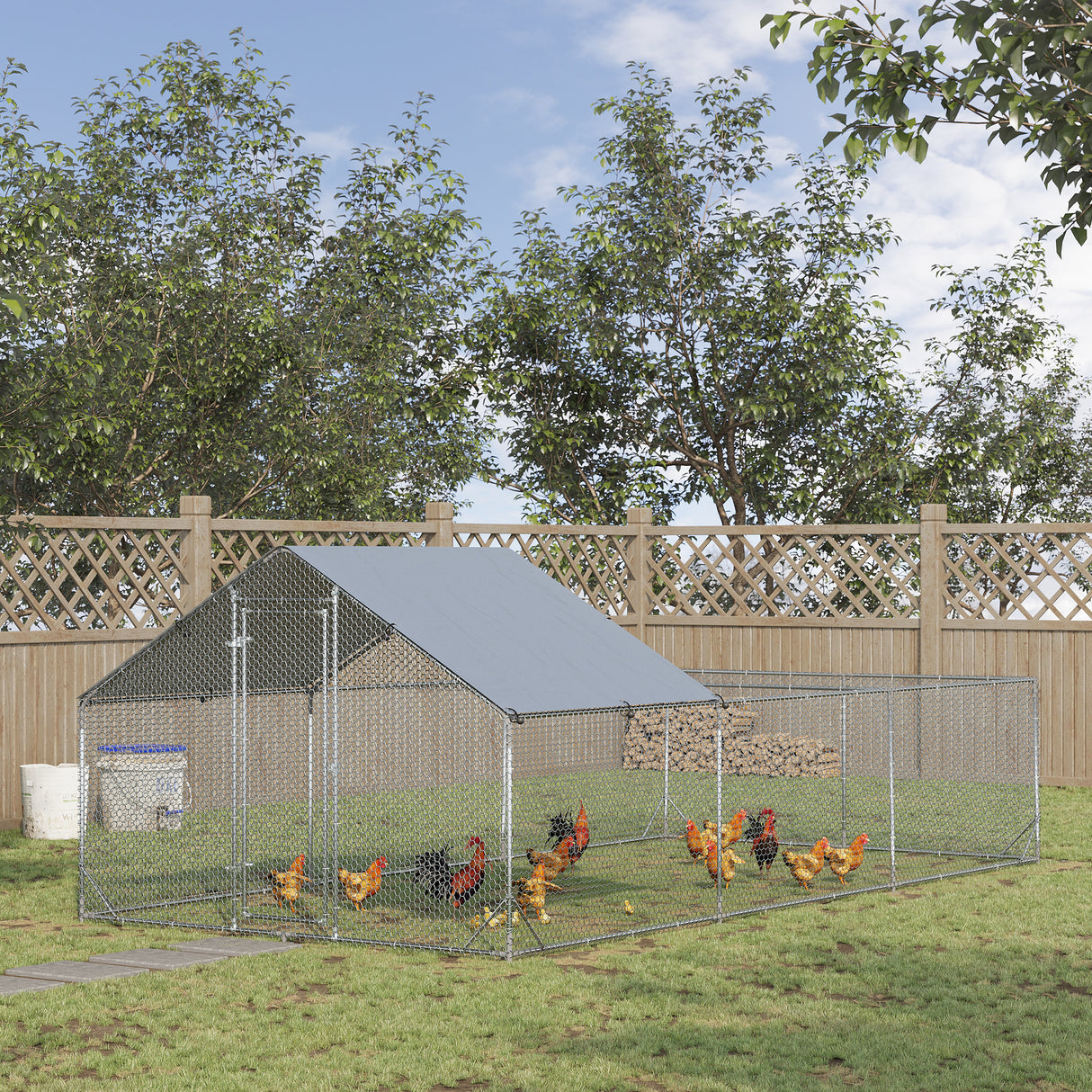 easycomfort pollaio da giardino per 15 18 galline in acciaio zincato e pe con tettoia e serratura 600x300x195 cm