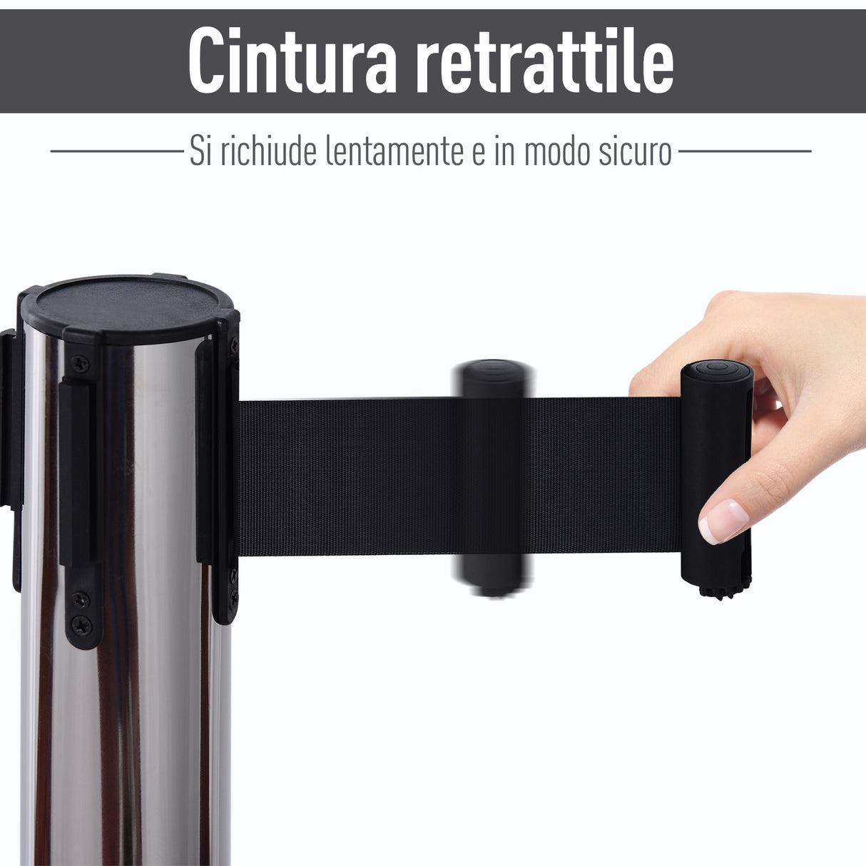 easycomfort easycomfort colonnine segnapercorso con nastri neri di 2m separa in acciaio inox e nylon 200x32x90cm