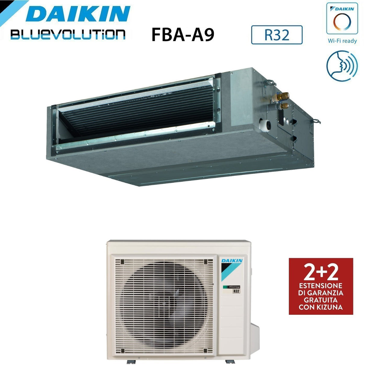 Climatiseur gainable monophasé Daikin FBA60A 21 000 BTU avec R-32 et Wi-Fi en option - Garantie italienne
