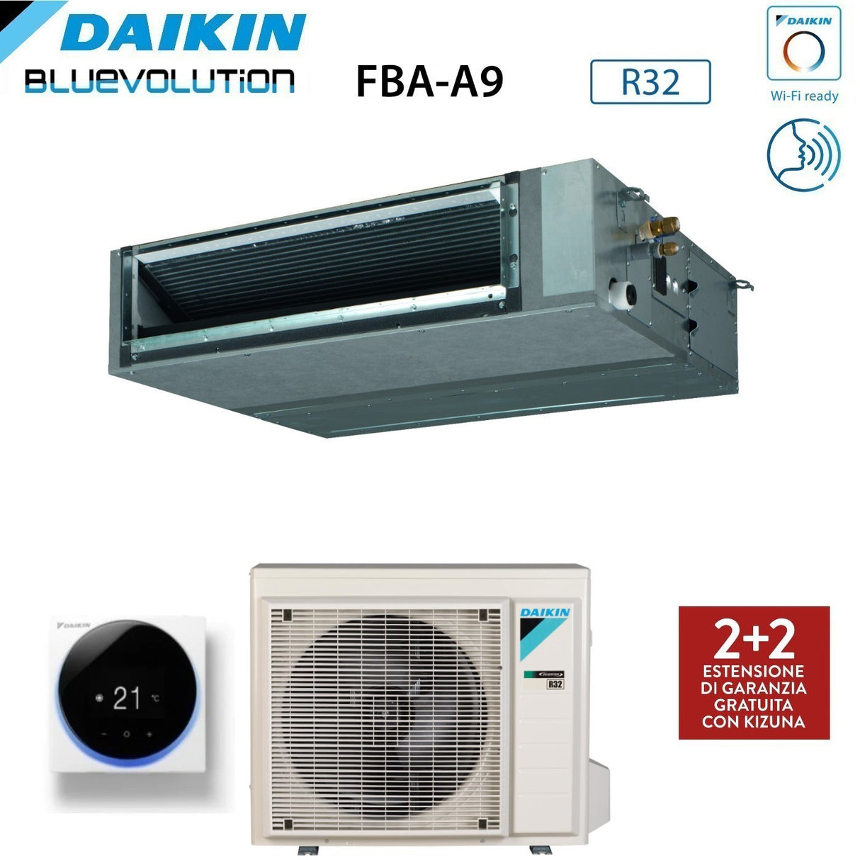 Climatiseur gainable monophasé Daikin FBA60A 21 000 BTU avec R-32 et Wi-Fi en option - Garantie italienne