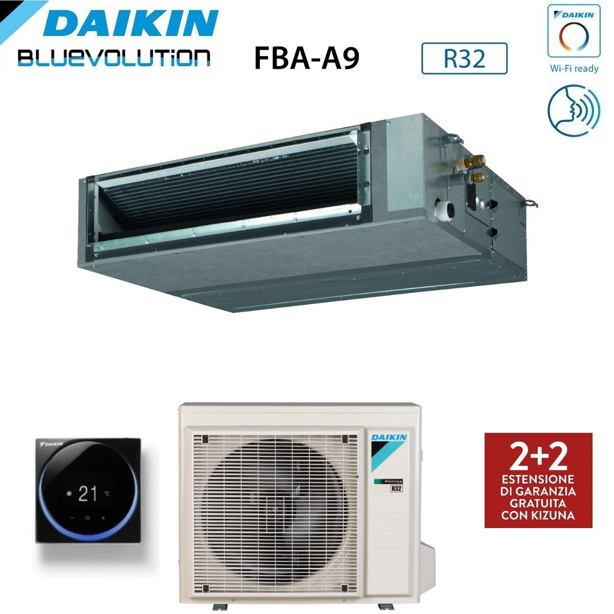 Climatiseur gainable monophasé Daikin FBA60A 21 000 BTU avec R-32 et Wi-Fi en option - Garantie italienne