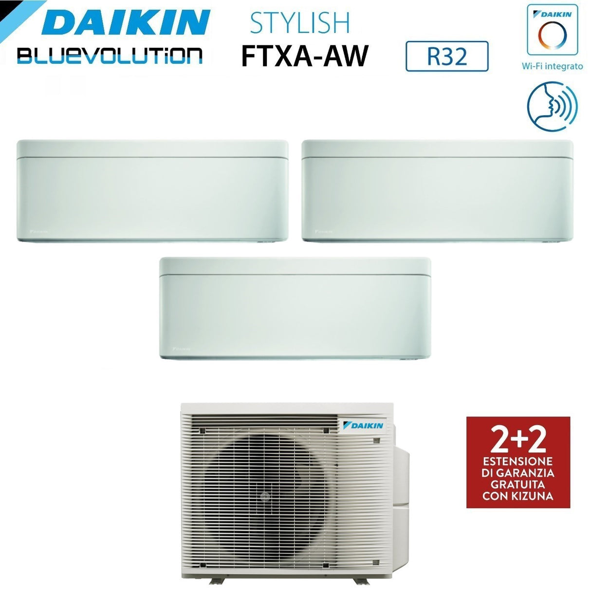 Climatiseur tri-split Daikin Bluevolution inverter série STYLISH WHITE 12+12+12 avec 3MXM68N R-32 Wi-Fi intégré 12000+12000+12000 Colore blanc - Garanzia Italiana