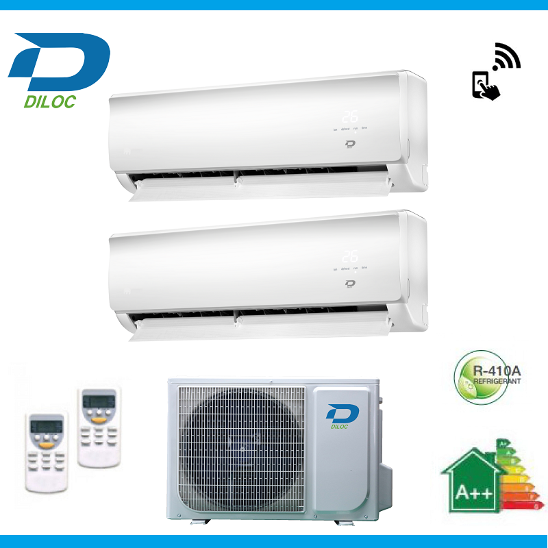 climatizzatore condizionatore diloc dual split inverter serie wall 12_12 con wall out200 classe a__ 12000_12000 wi fi incluso