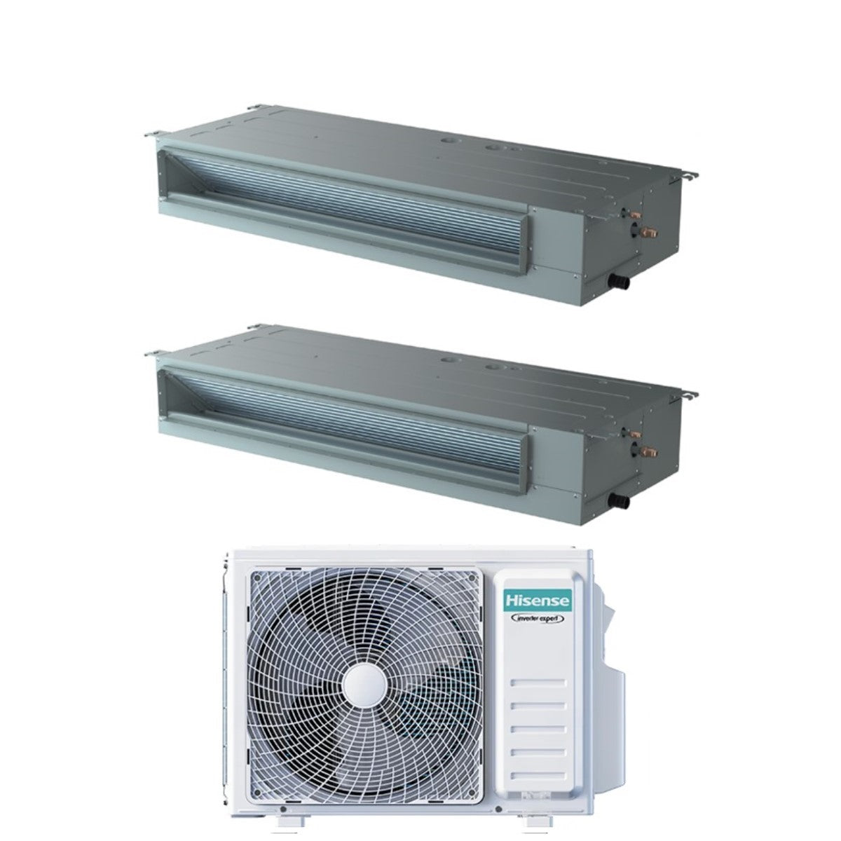 climatizzatore condizionatore hisense dual split inverter canalizzato canalizzabile 9+12 con 2amw52u4rxc r 32 wi fi optional 9000+12000 con telecomando di serie e cablato incluso