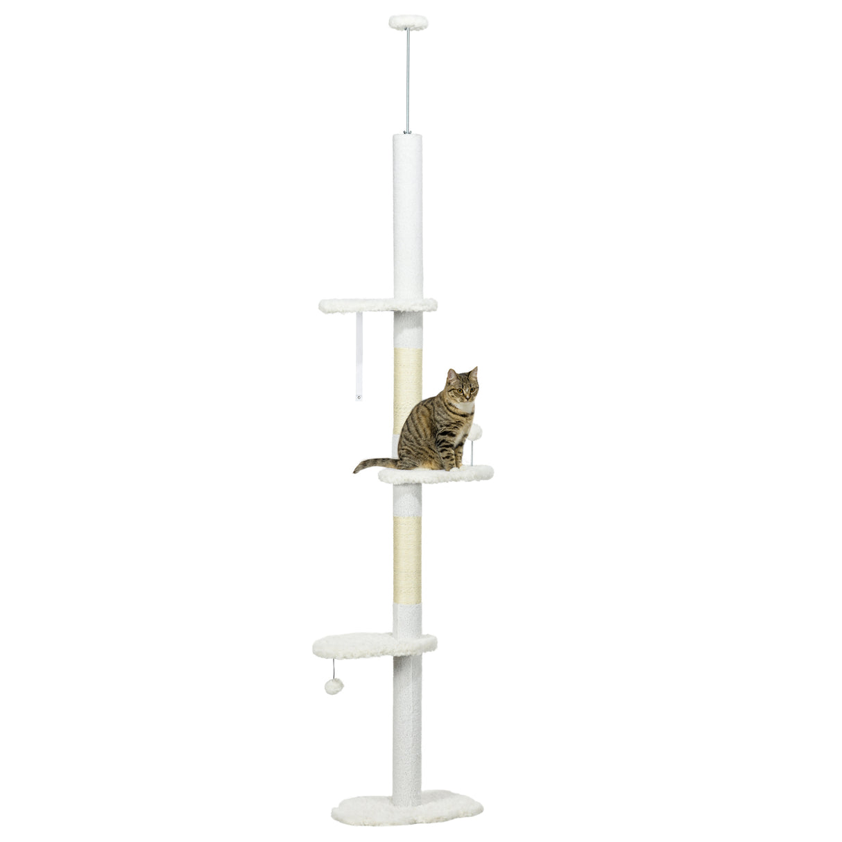easycomfort easycomfort albero per gatti a soffitto con altezza regolabile e pali tiragraffi in cotone 48x32x225 255 cm bianco