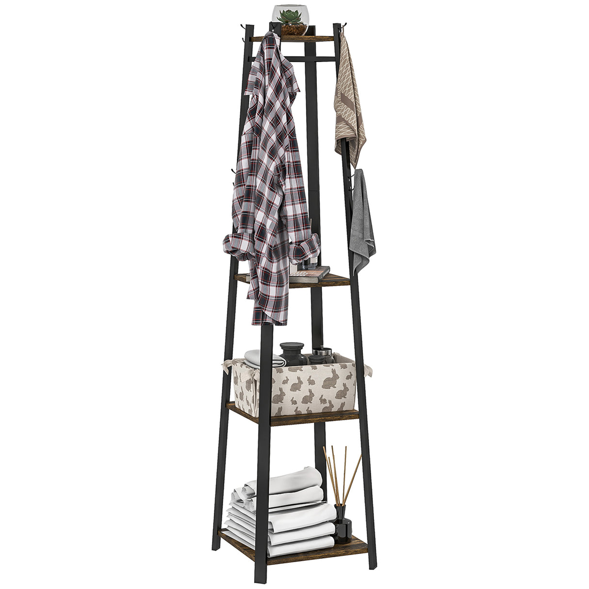 easycomfort easycomfort appendiabiti da terra con 8 ganci 3 ripiani e mensola superiore 34x34x170 cm marrone