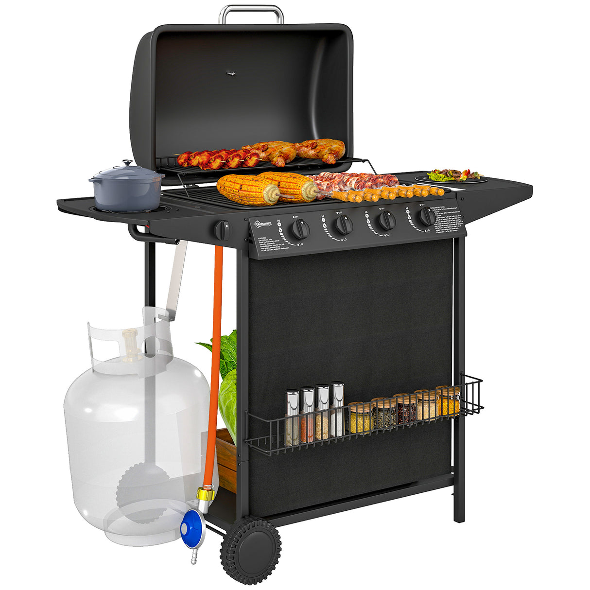 easycomfort easycomfort barbecue a gas con 41 bruciatori indipendenti e coperchio con termometro 121x54x97 cm nero