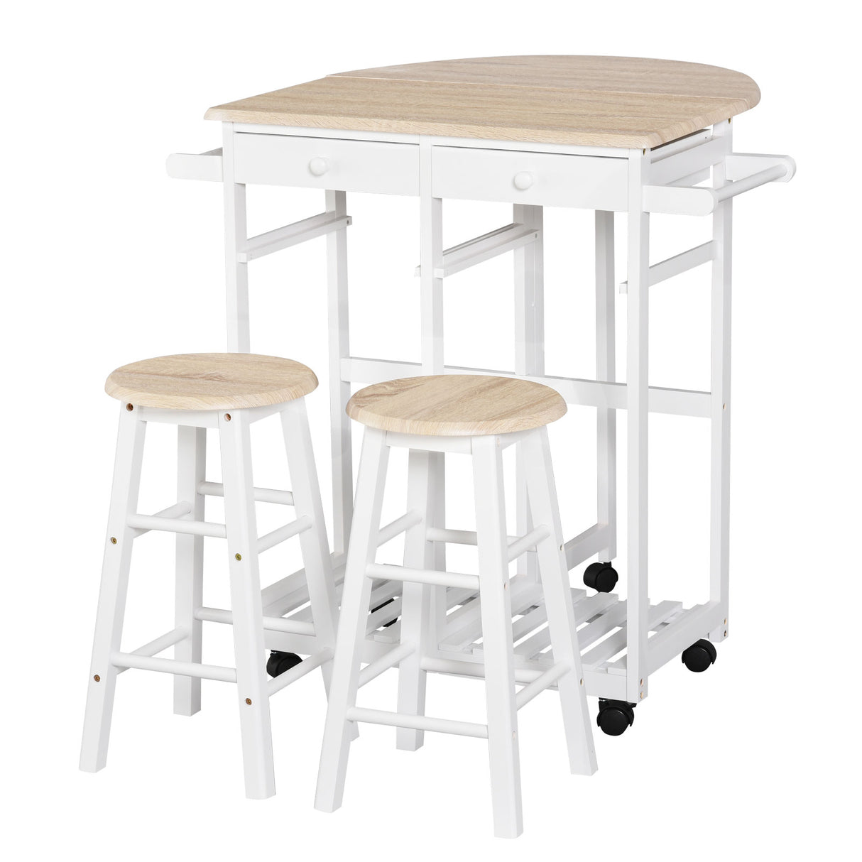 easycomfort easycomfort carrello da cucina pieghevole mobile da cucina salvaspazio con 2 sgabelli 2 cassetti 5 ruote rotazione 360 legno mdf bianco ean 8054144138947