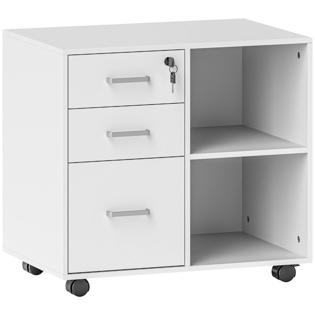 easycomfort easycomfort cassettiera portadocumenti da ufficio con 3 cassetti ruote serratura e chiavi 60x40x56 cm bianco
