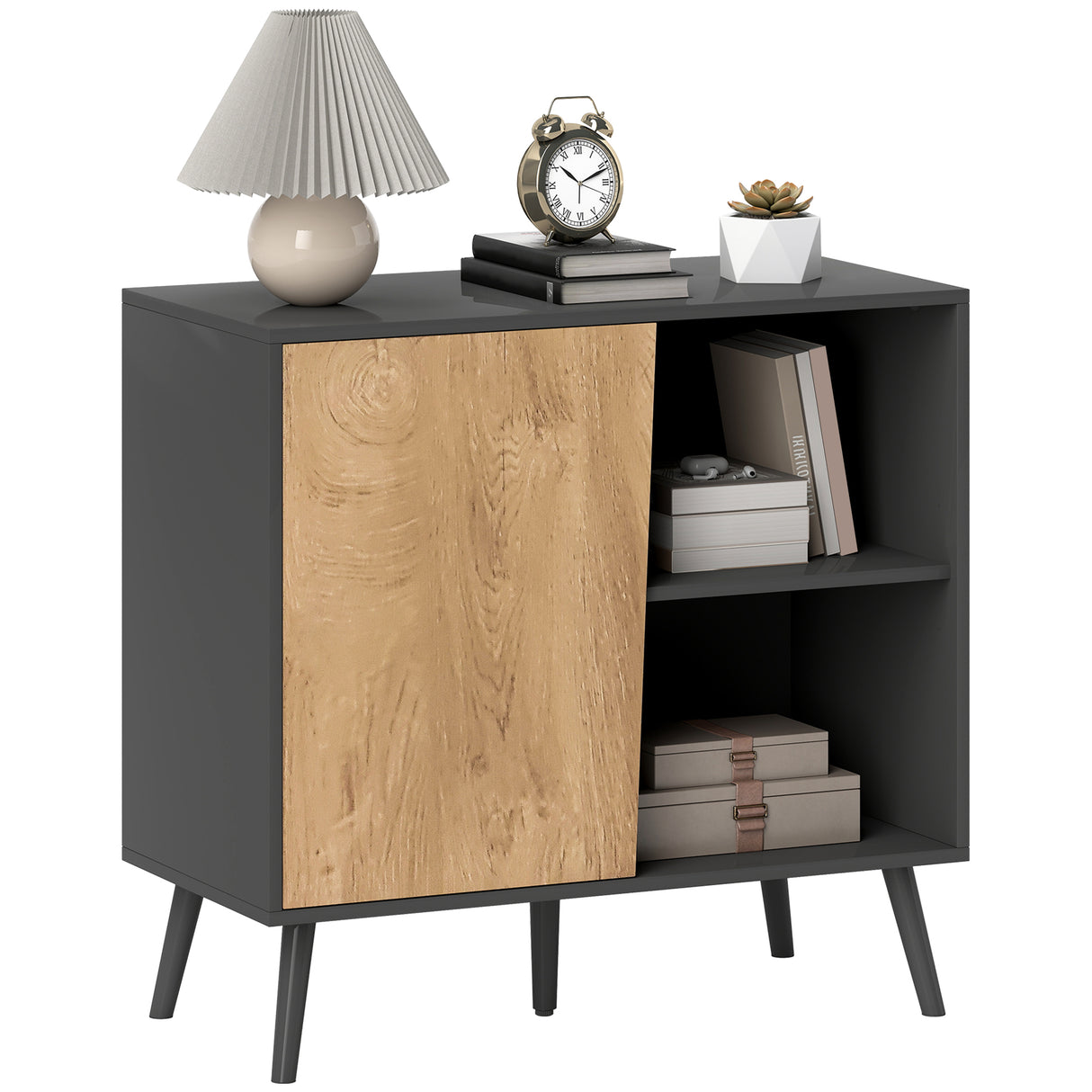easycomfort easycomfort credenza moderna con armadietto e vano portaoggetti in legno 80x39x76 cm grigio scuro