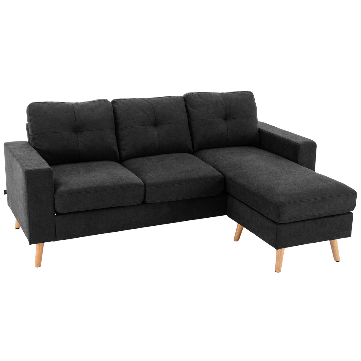 easycomfort easycomfort divano 3 posti ad angolo con penisola reversibile e cuscini in tessuto effetto lino 193x136x85 cm nero