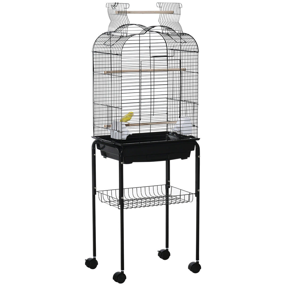 easycomfort easycomfort gabbia per uccelli con 3 posatoi 2 ciotole e 2 porte laterali in acciaio pp e legno 46x36x130 cm nera