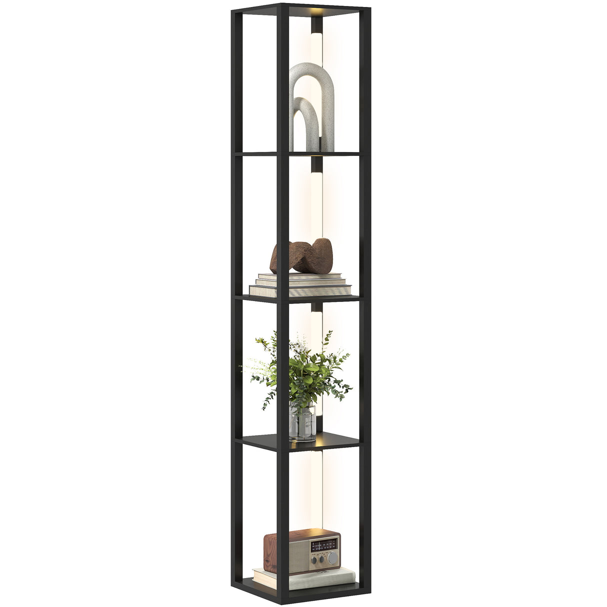 easycomfort easycomfort lampada da terra con 4 ripiani 3 luminosita regolabili e interruttore a pedale 29x29x163 cm nero