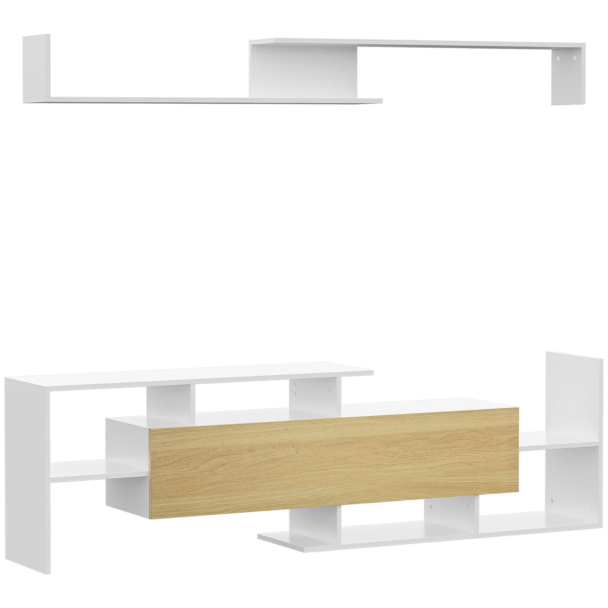 easycomfort easycomfort mobile tv con mensola a muro ripiani aperti e armadietto in legno bianco e legno naturale