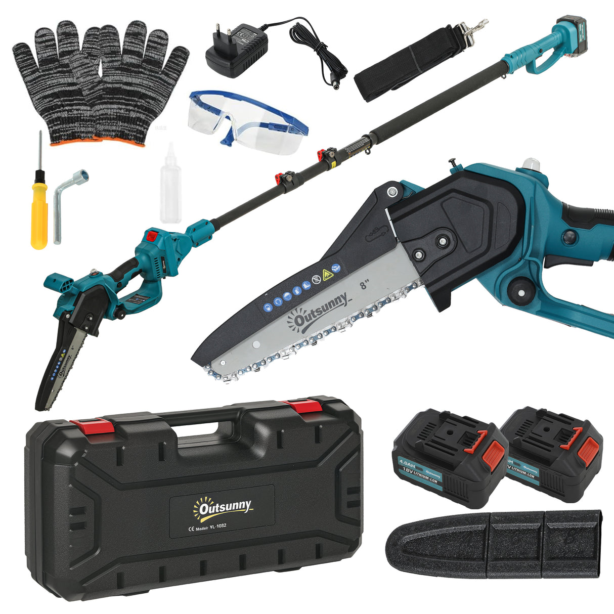 easycomfort easycomfort motosega a batterie 2 in 1 con palo telescopico motore brushless 2 batterie e blocco di sicurezza blu