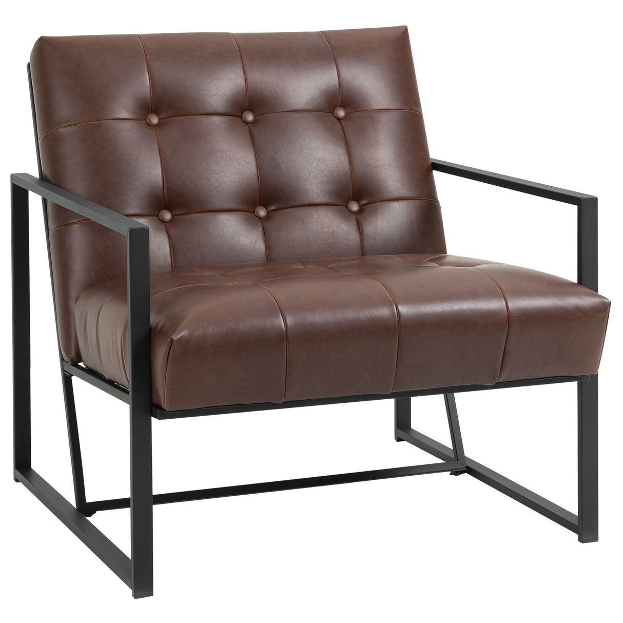 easycomfort easycomfort poltrona imbottita stile industriale trapuntata a bottoni arredamento moderno poltroncina da ingresso in metallo e pu 75x81x78cm marrone
