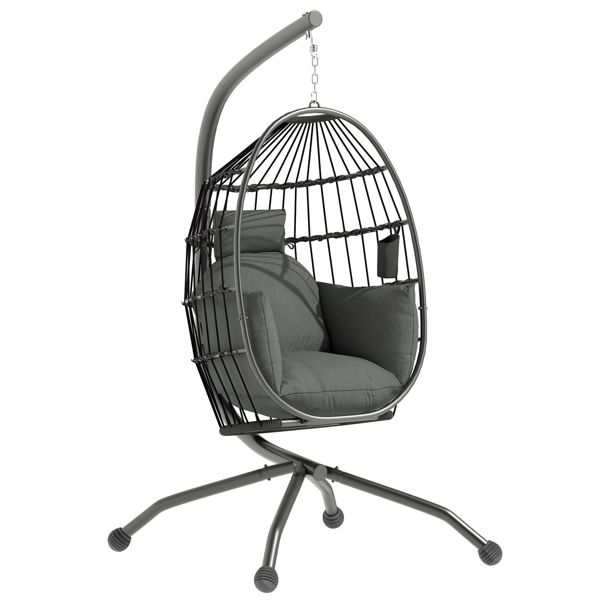 easycomfort easycomfort poltrona sospesa a uovo con gancio regolabile 2 cuscini e cesto in acciaio 120x88x192 cm nero e grigio
