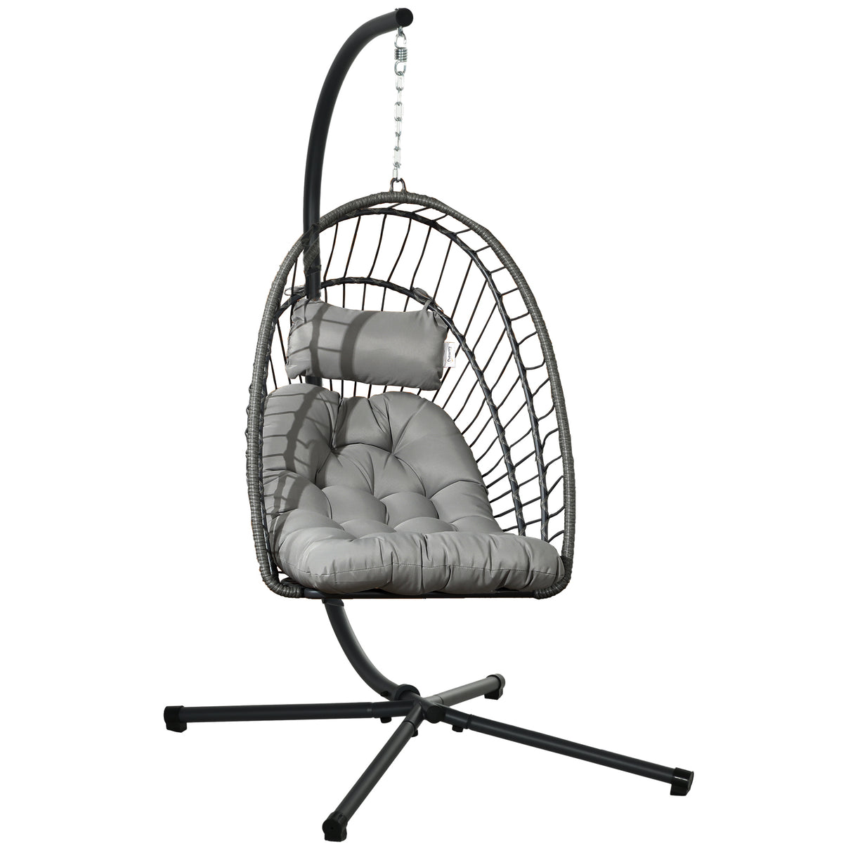 easycomfort easycomfort poltrona sospesa in rattan pe con cuscino seduta pieghevole e struttura in acciaio grigio