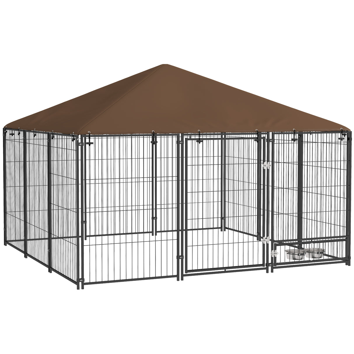 easycomfort easycomfort recinto per cani in metallo e tessuto oxford con porticina per ciotole 211x211x151 cm nero e marrone
