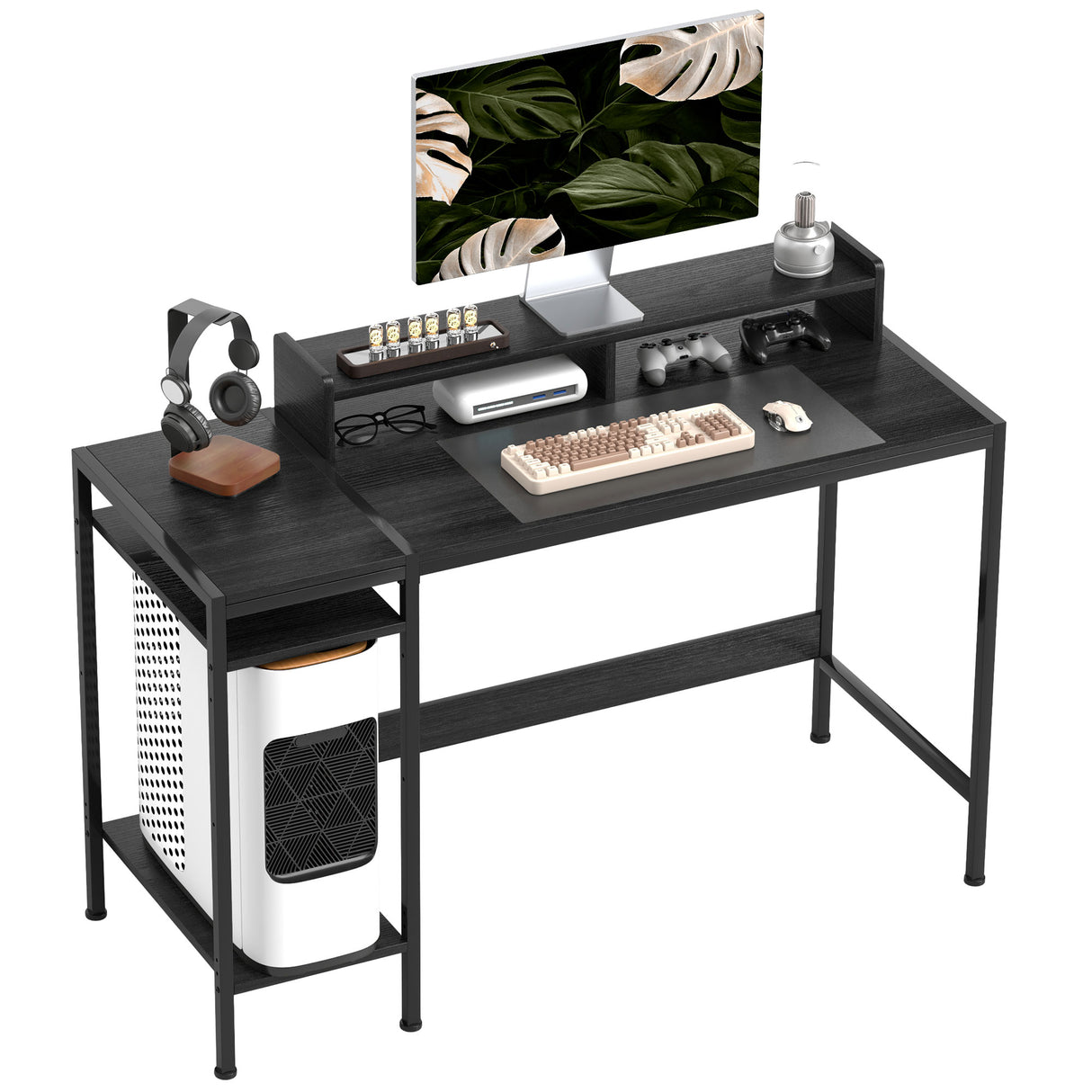 easycomfort easycomfort scrivania pc con supporto per monitor e 2 ripiani regolabili in legno e acciaio 120x48x85 5 cm nero