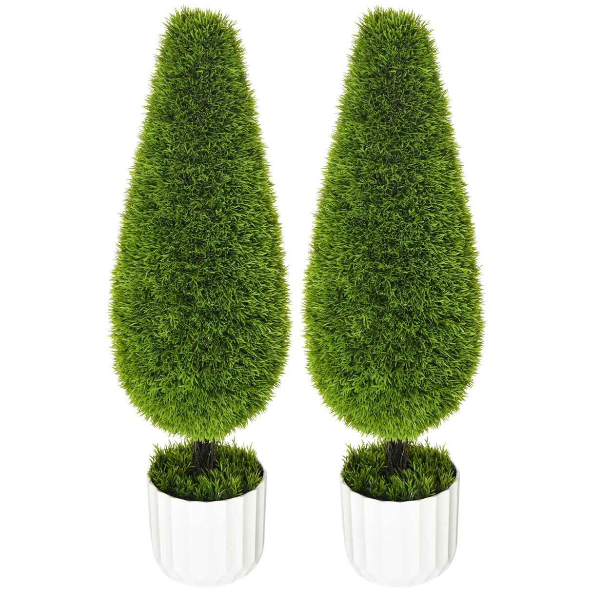 easycomfort easycomfort set 2 piante finte di cipresso con vasi 12x16 cm muschio e cemento in pe e plastica verde e bianco