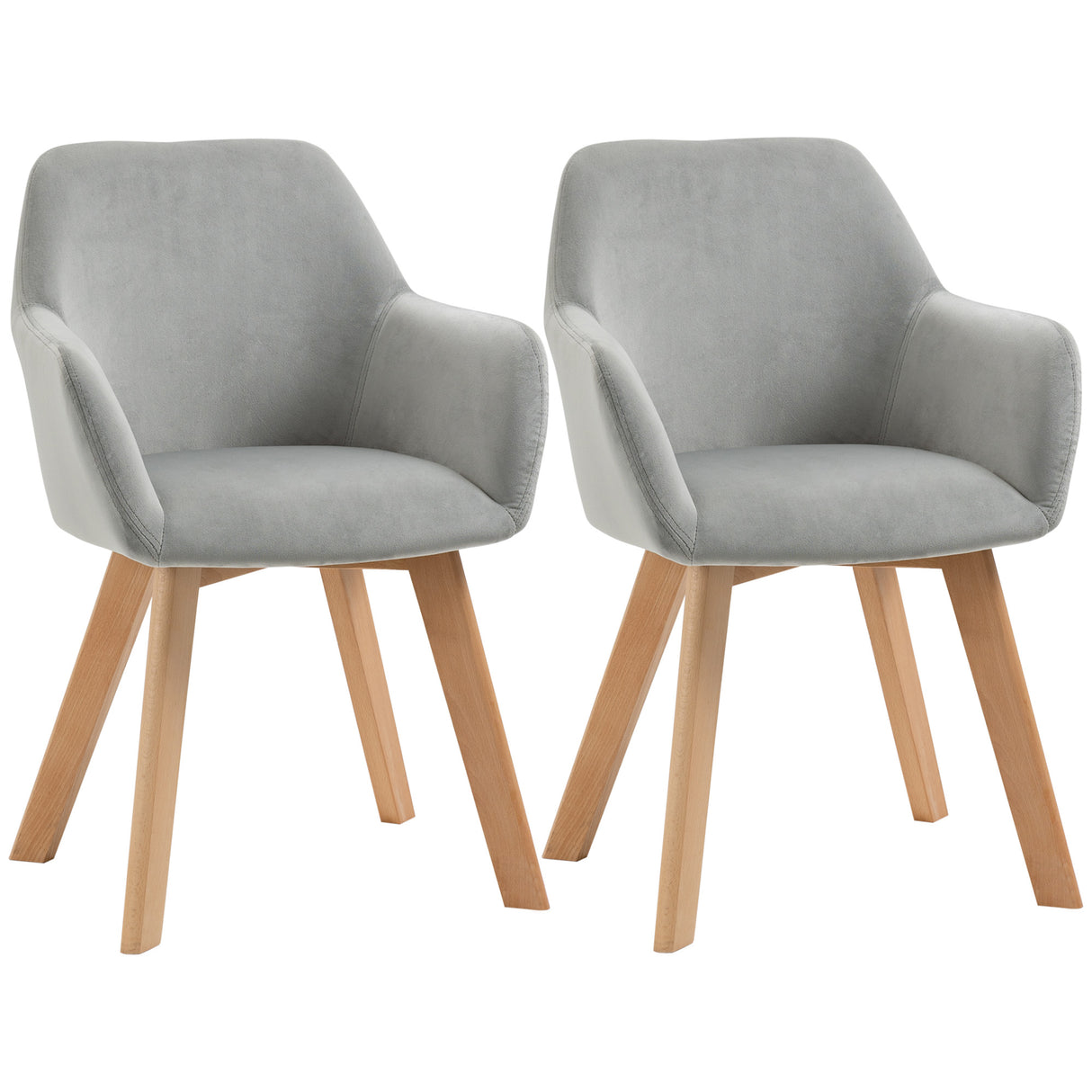 easycomfort easycomfort set 2 sedie per sala da pranzo imbottite in velluto con braccioli e gambe in legno grigio