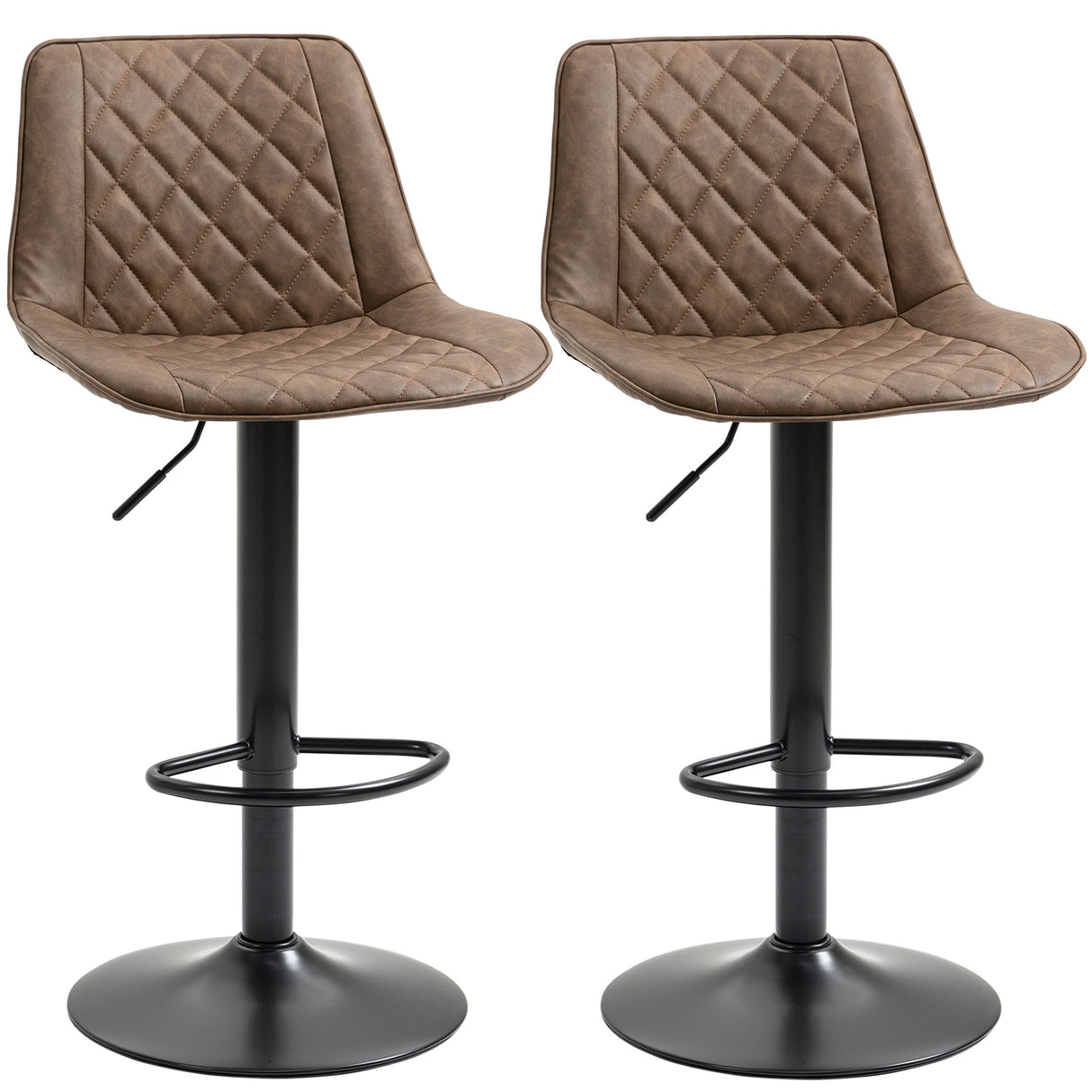 easycomfort easycomfort set 2 sgabelli alti da bar con altezza regolabile e girevoli seduta imbottita con poggiapiedi in pelle marrone scuro