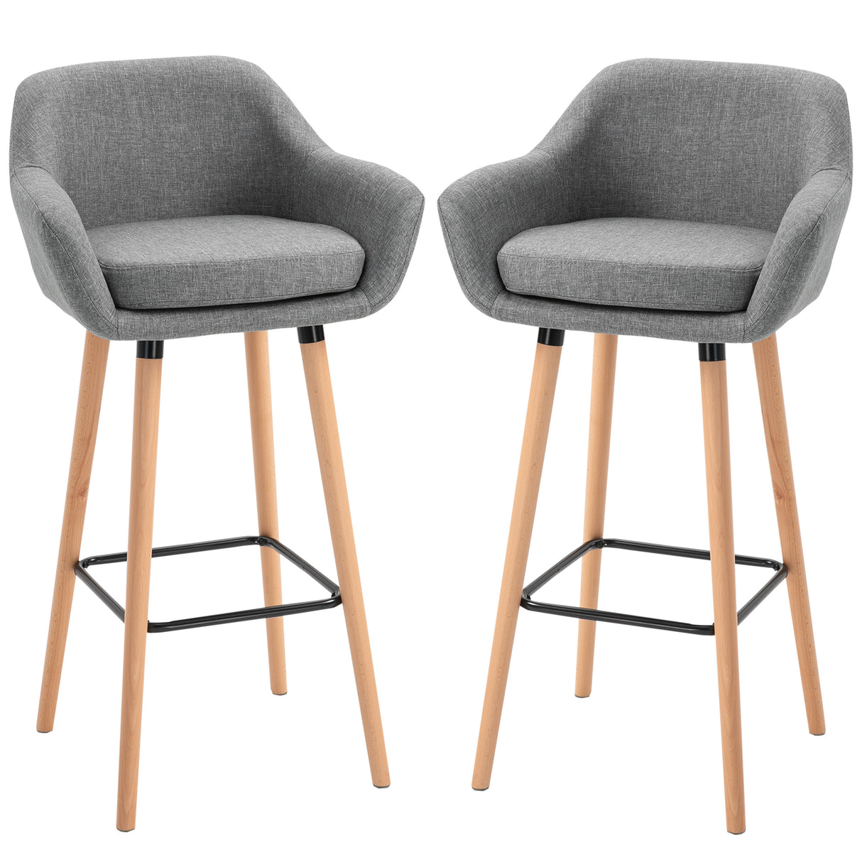 easycomfort easycomfort set 2 sgabelli da bar alti con schienale e poggiapiedi sgabelli da cucina stile vintage in tessuto con cuscino e gambe in legno per sala da pranzo 55x48x100cm