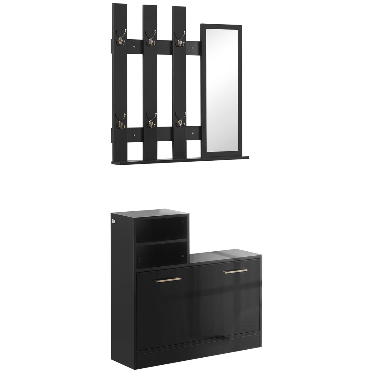 easycomfort easycomfort set appendi abiti da ingresso con specchio e scarpiera per 8 paia di scarpe nero lucido