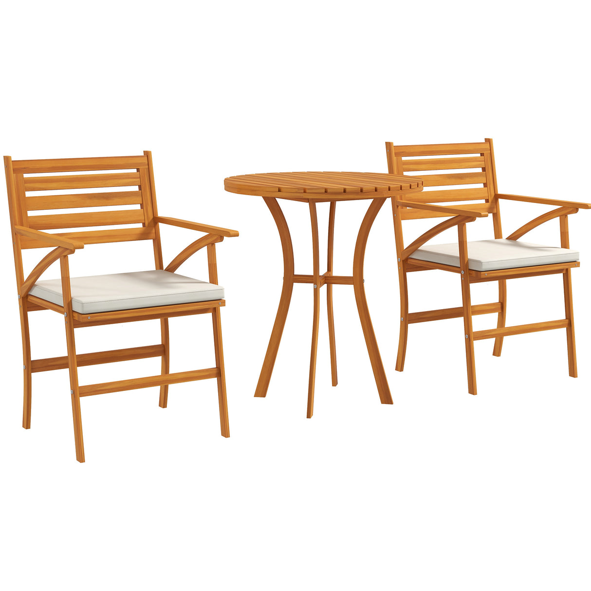 easycomfort easycomfort set da giardino 3 pezzi in legno di pino con tavolo rotondo 68x78 cm e 2 sedie 55x52x87 5 cm con cuscini