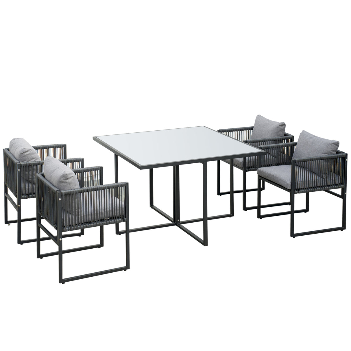 easycomfort easycomfort set da giardino 5 pezzi in rattan 4 sedie da giardino e tavolo da pranzo con piano in vetro