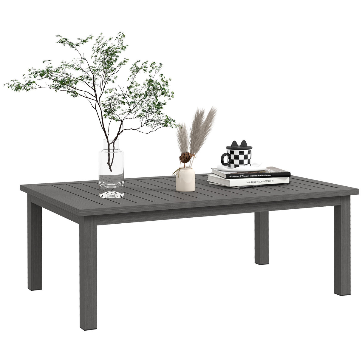 easycomfort easycomfort tavolino per esterni rettangolare in alluminio effetto legno 100x60cm marrone